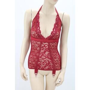 New Victorias Secret Red All Lace Nightie Halter Babydoll Bodycon Garters XS NWT